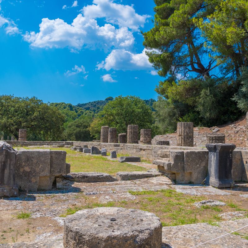 The beach at Little Katakolon is an inviting diversion, but you will surely want to go inland to Olympia for a bigger game. Set in a stunningly lovely valley overlooked by Kronos Hill, Olympia began hosting athletic games in the 11th century BC.