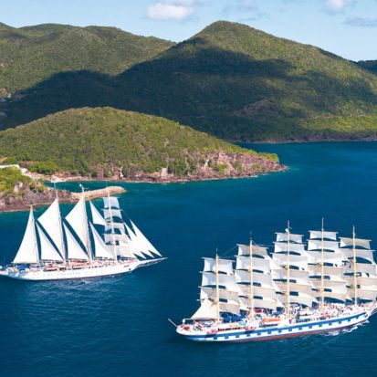 Star Flyer meets Royal Clipper South of Iles des Saintes and the two ships sail together.