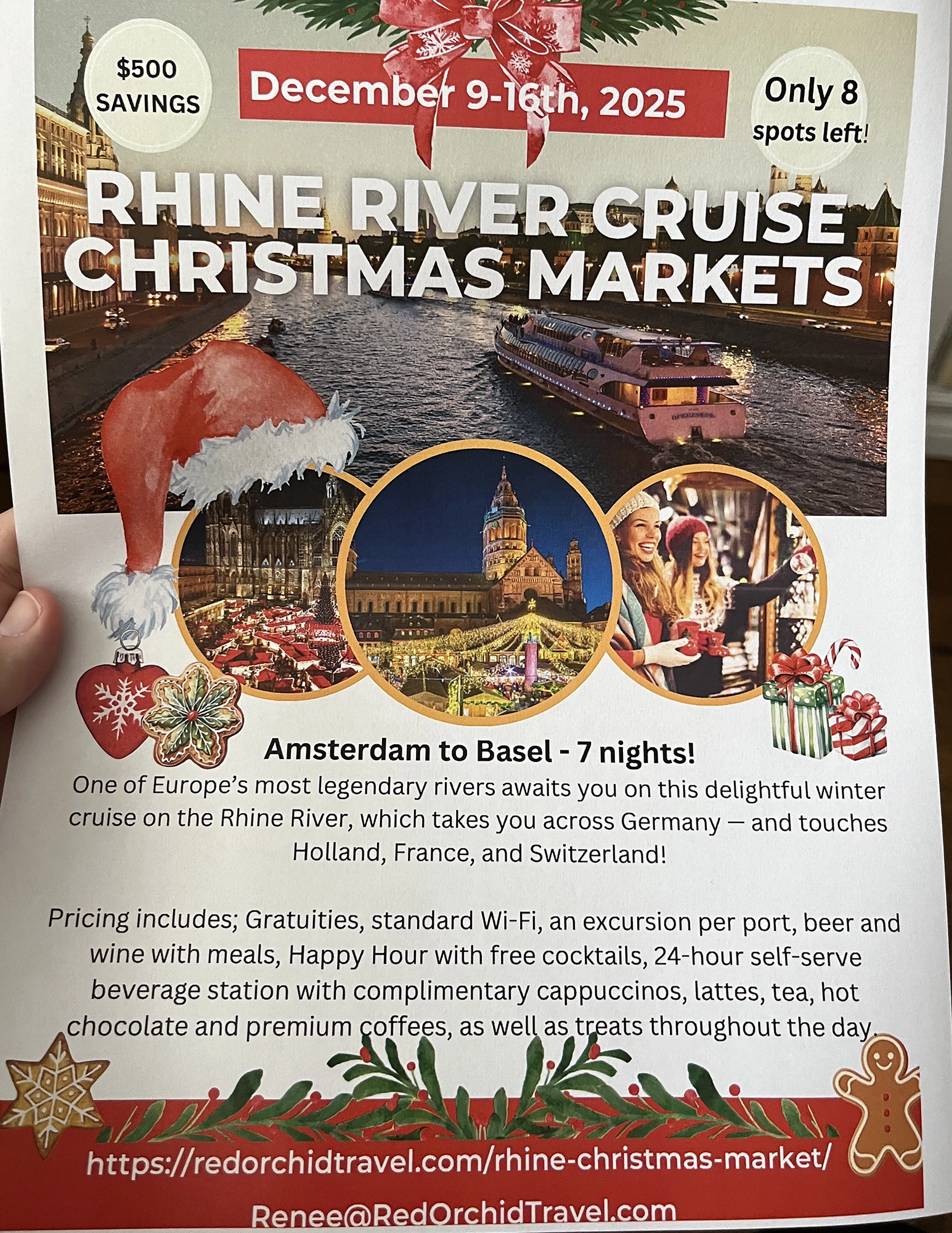 This magnificent Avalon river cruise begins in Amsterdam and will carry you past the most beautiful stretch of the Rhine River where you will see ancient castles, and charming villages, walk past history and visit some of the oldest and finest shops in Europe!