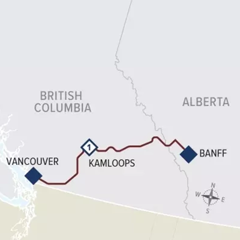 Rocky Mountaineer day 1 of First Passage map
