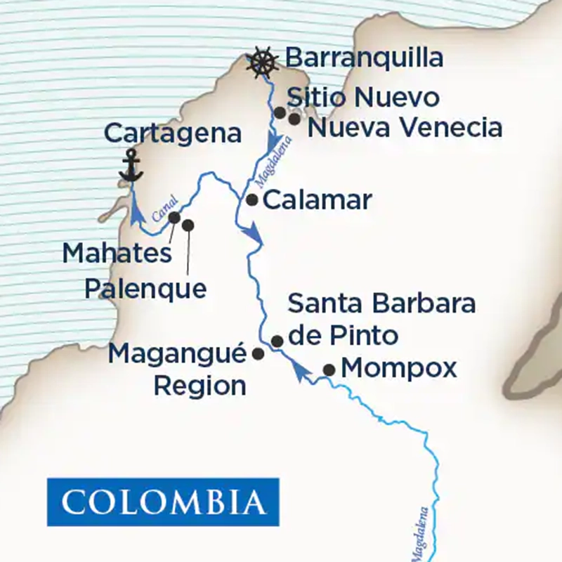 AmaWaterways' Magic of Colombia map.