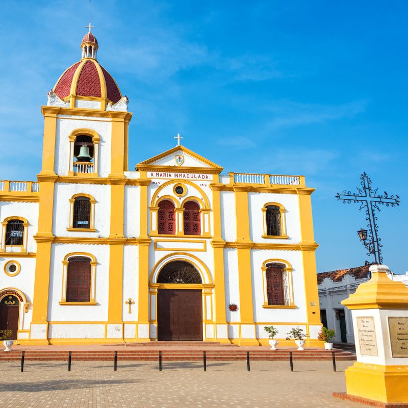 A bright yellow church located in Mompox.