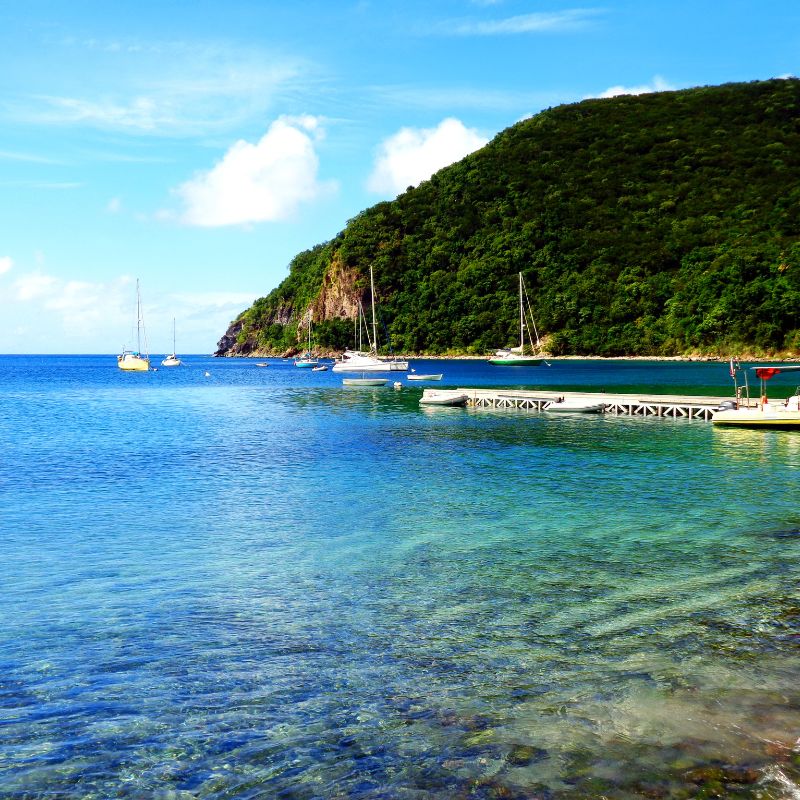 Boats anchored in the bay of Guadeloupe.