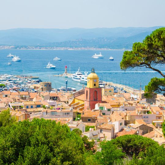 Looking from a viewpoint at the view of the town of Saint Tropez in France.
