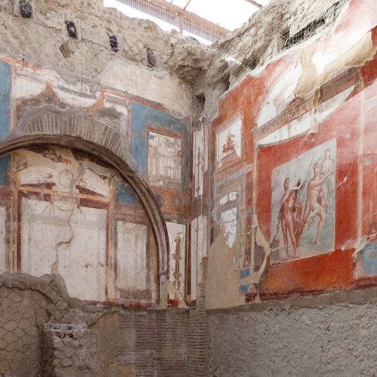 Begin your day exploring the archeological site of Herculaneum in Ercolano, at the western foot of Mount Vesuvius.