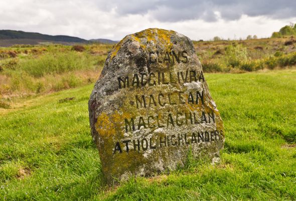 Headstone marks the area where several Jacobite clans died in the Battle of Culloden